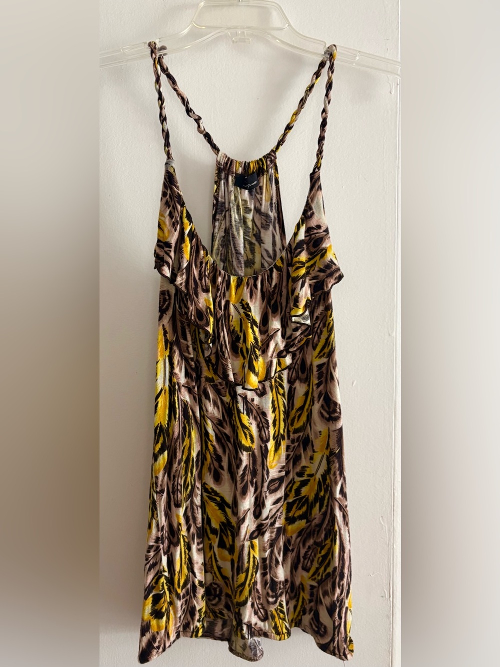 Yellow & Black Feather Print Top -Large